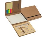 Writing case with cardboard cover, ruler, writing pad and adhesive markers